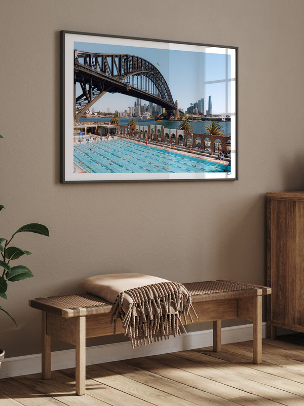 North Sydney Olympic Pool — framed wall art print styled in a room · Australia Unseen