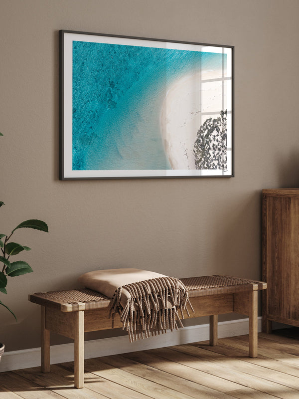 Sand Curve — framed wall art print styled in a room · Australia Unseen