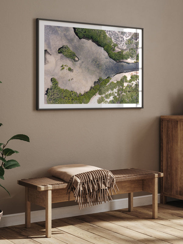 Mangrove Bay — framed wall art print styled in a room · Australia Unseen