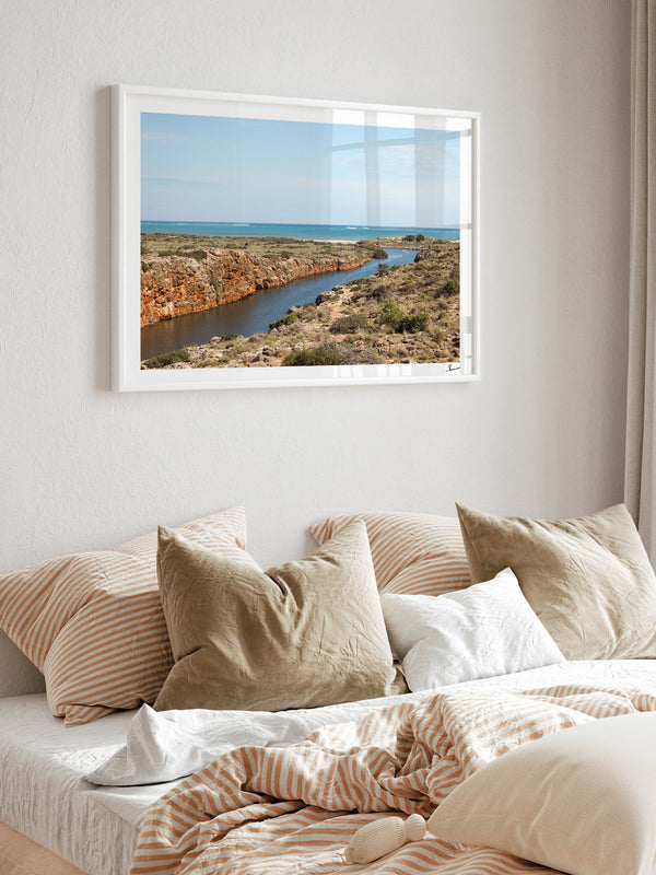 Yardie Creek — framed wall art print styled in a room · Australia Unseen