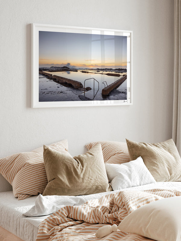 Werri Beach Pool — framed wall art print styled in a room · Australia Unseen