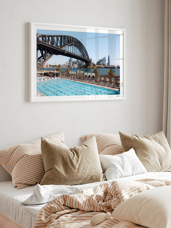 North Sydney Olympic Pool — framed wall art print styled in a room · Australia Unseen