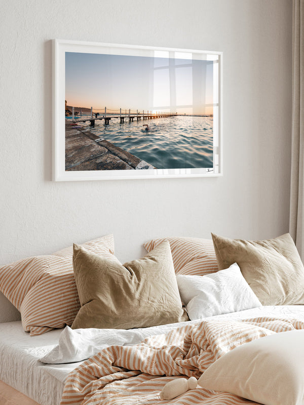 Narrabeen Rock Pool — framed wall art print styled in a room · Australia Unseen