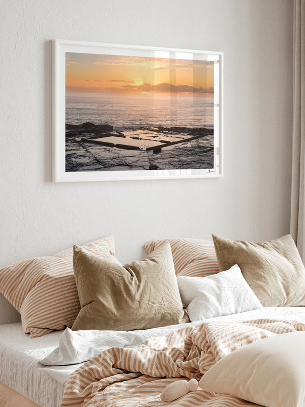 Werri Beach Pool — framed wall art print styled in a room · Australia Unseen