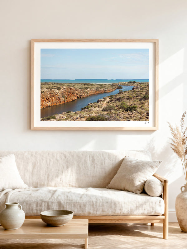Yardie Creek — framed wall art print styled in a room · Australia Unseen