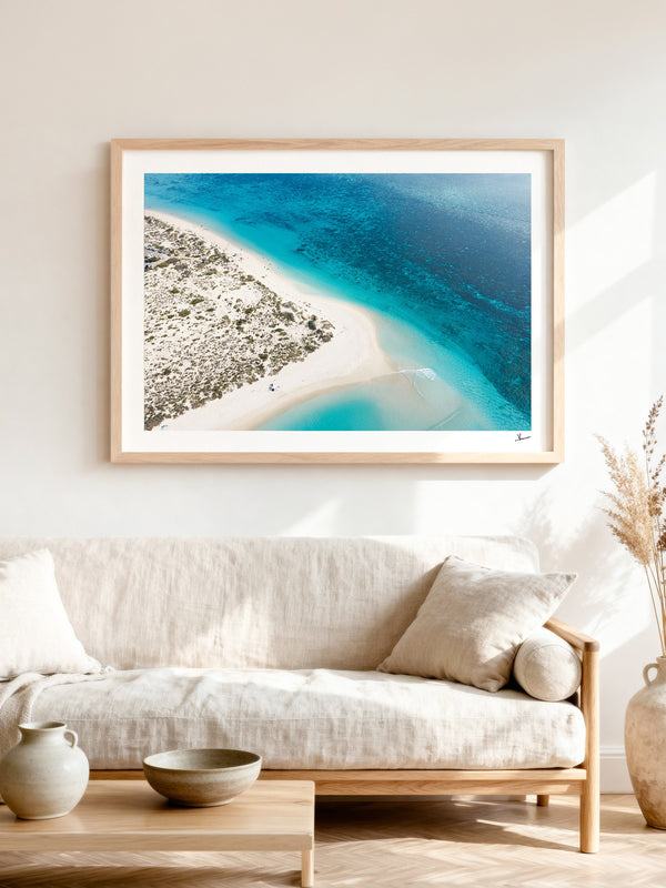 Turquoise Bay — framed wall art print styled in a room · Australia Unseen