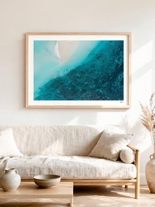Reef Line — framed wall art print styled in a room · Australia Unseen