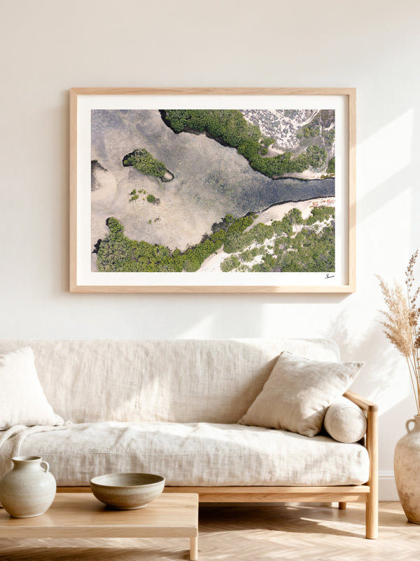 Mangrove Bay — framed wall art print styled in a room · Australia Unseen