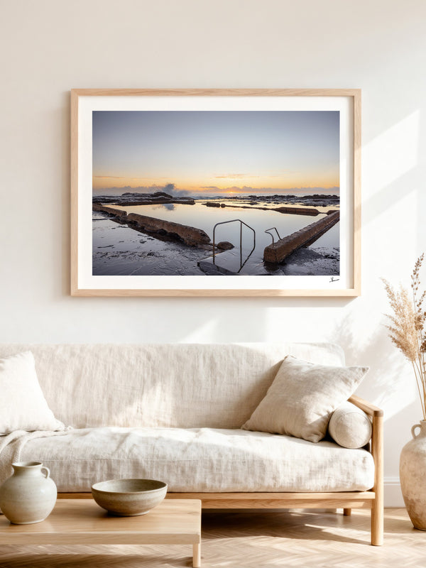 Werri Beach Pool — framed wall art print styled in a room · Australia Unseen