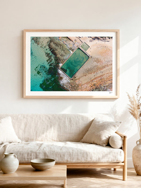 Bulli Rock Pool — framed wall art print styled in a room · Australia Unseen
