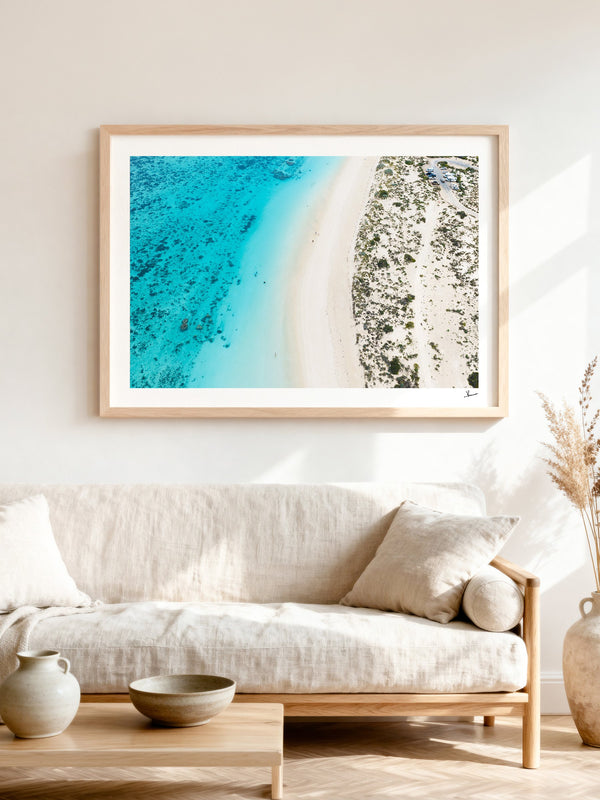 Turquoise Bay — framed wall art print styled in a room · Australia Unseen