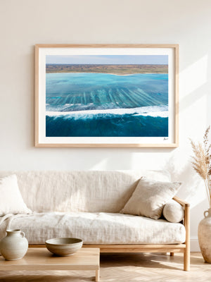 Ningaloo Reef — framed wall art print styled in a room · Australia Unseen
