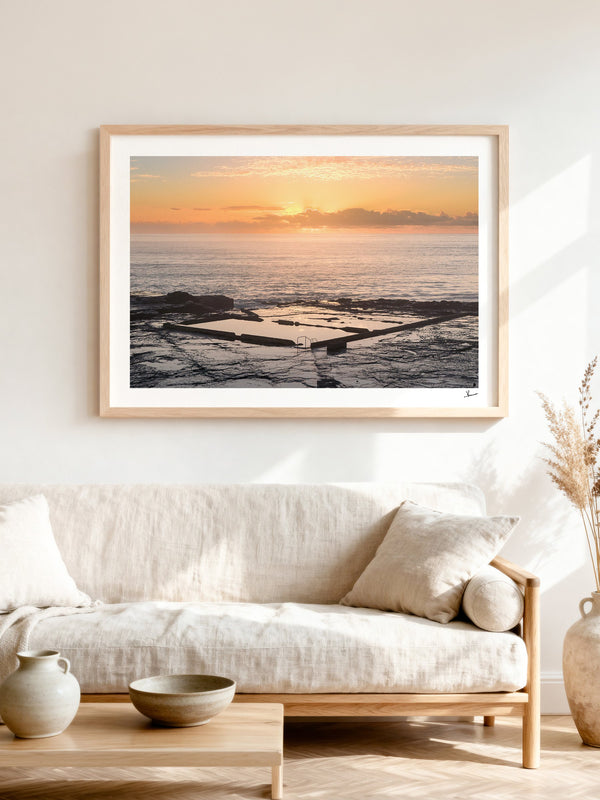 Werri Beach Pool — framed wall art print styled in a room · Australia Unseen