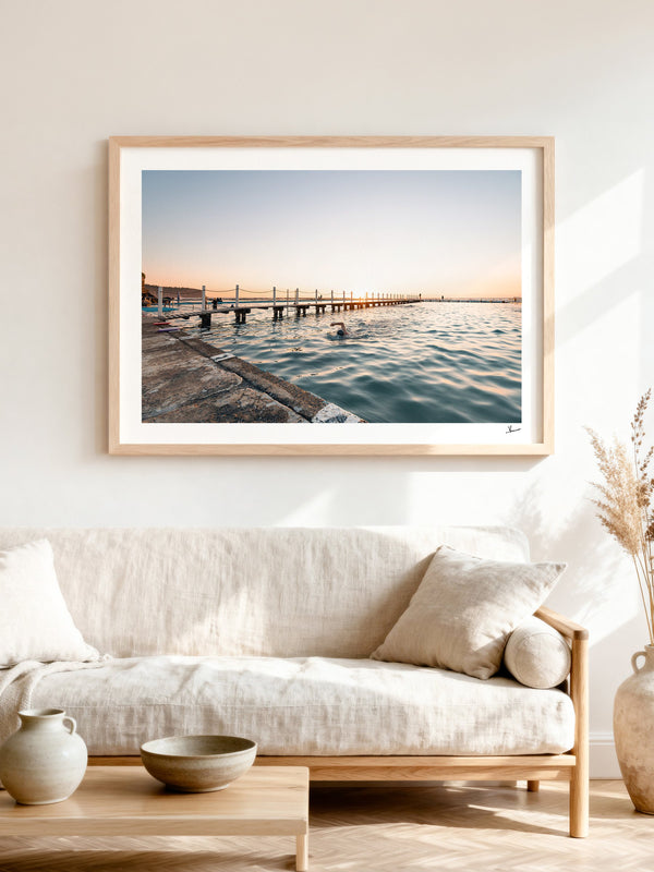 Narrabeen Rock Pool — framed wall art print styled in a room · Australia Unseen