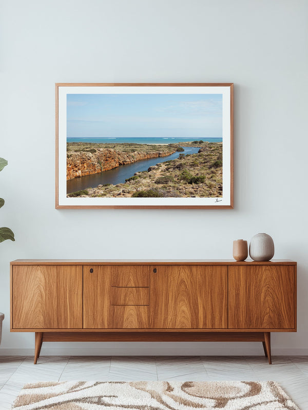 Yardie Creek — framed wall art print styled in a room · Australia Unseen