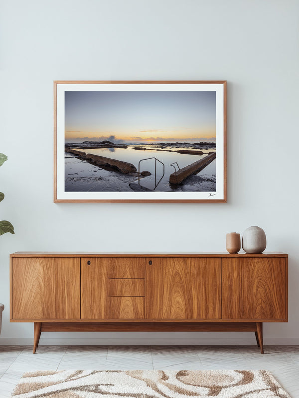 Werri Beach Pool — framed wall art print styled in a room · Australia Unseen