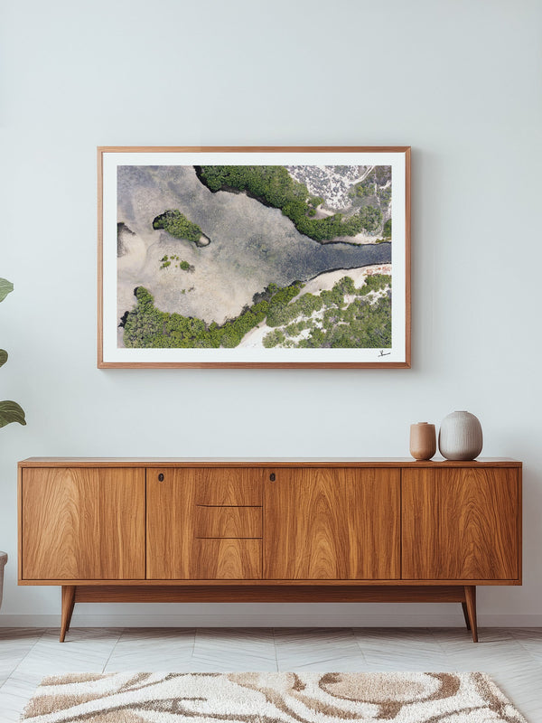 Mangrove Bay — framed wall art print styled in a room · Australia Unseen