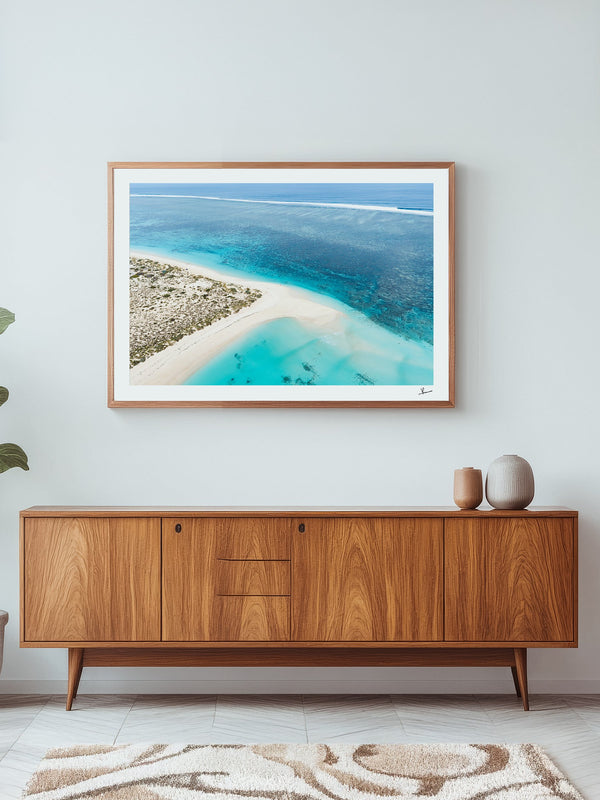 Turquoise Bay — framed wall art print styled in a room · Australia Unseen