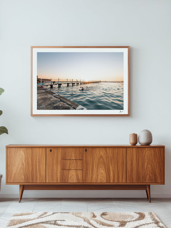 Narrabeen Rock Pool — framed wall art print styled in a room · Australia Unseen