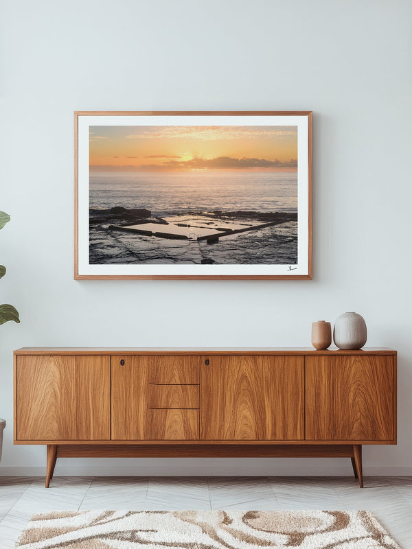 Werri Beach Pool — framed wall art print styled in a room · Australia Unseen