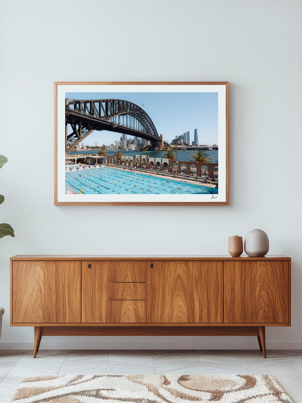North Sydney Olympic Pool — framed wall art print styled in a room · Australia Unseen