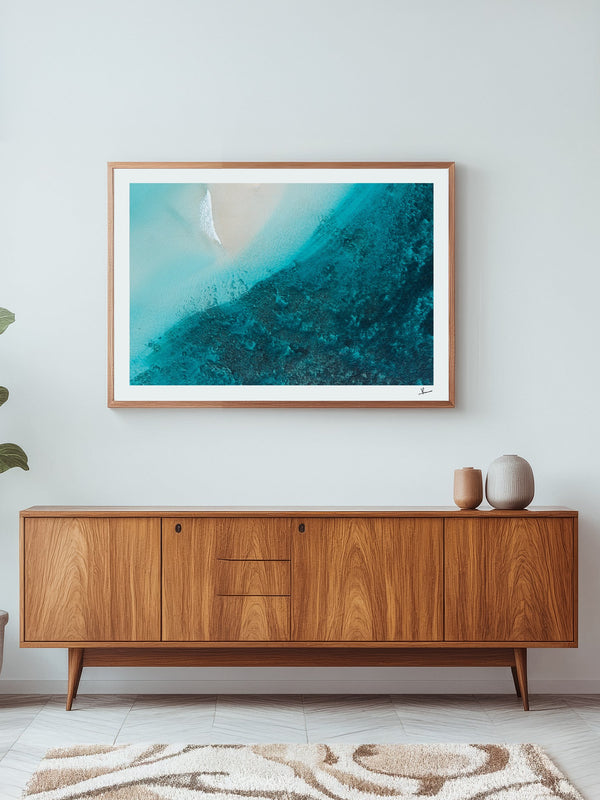 Reef Line — framed wall art print styled in a room · Australia Unseen