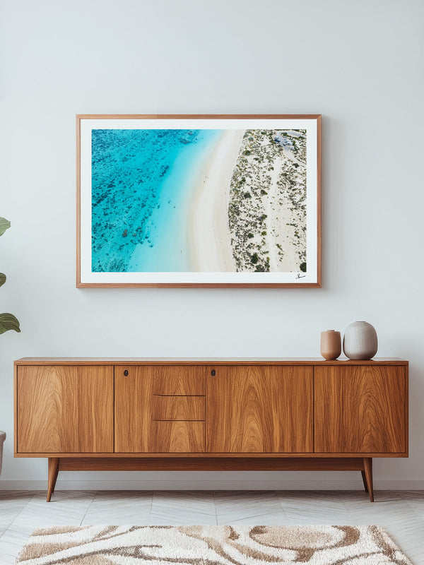 Turquoise Bay — framed wall art print styled in a room · Australia Unseen