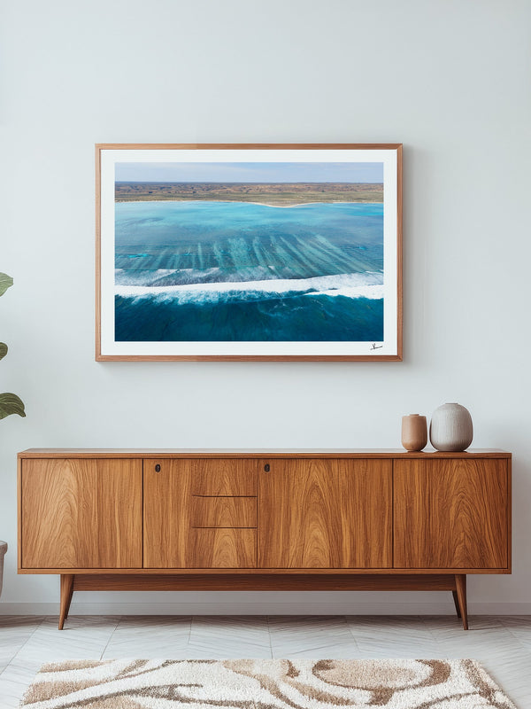 Ningaloo Reef — framed wall art print styled in a room · Australia Unseen