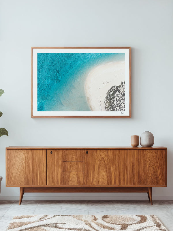 Sand Curve — framed wall art print styled in a room · Australia Unseen