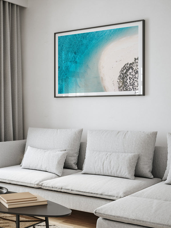 Sand Curve — framed wall art print styled in a room · Australia Unseen