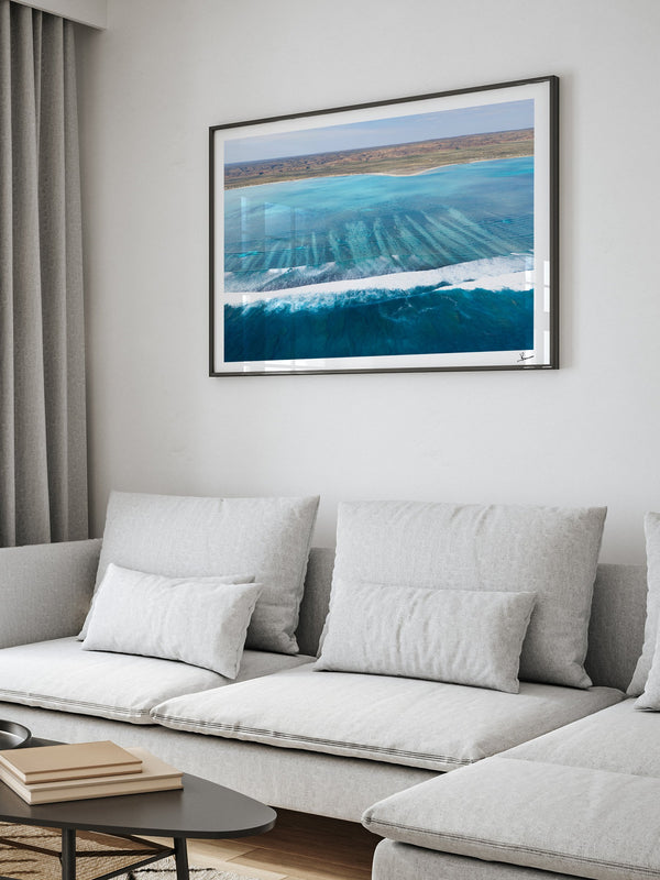 Ningaloo Reef — framed wall art print styled in a room · Australia Unseen