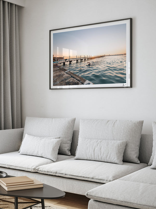 Narrabeen Rock Pool — framed wall art print styled in a room · Australia Unseen
