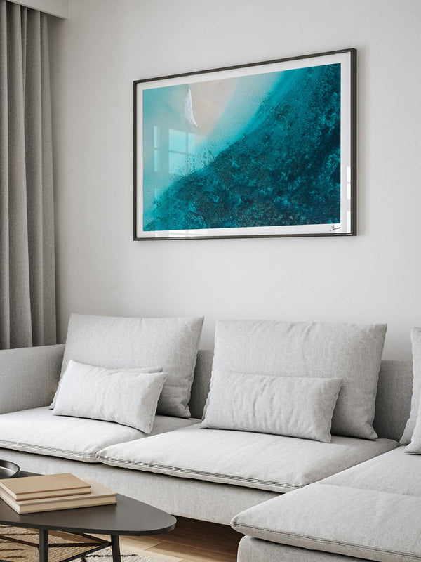 Reef Line — framed wall art print styled in a room · Australia Unseen