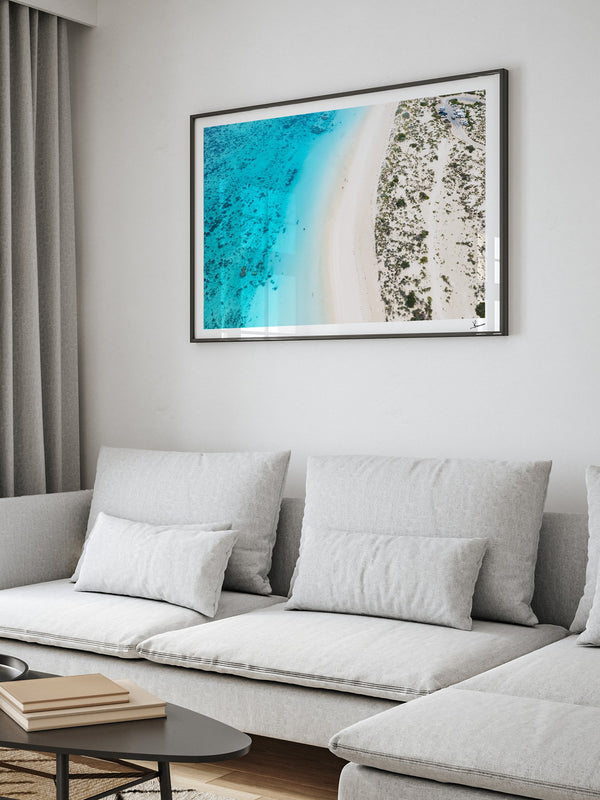 Turquoise Bay — framed wall art print styled in a room · Australia Unseen