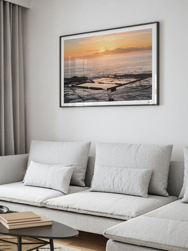 Werri Beach Pool — framed wall art print styled in a room · Australia Unseen