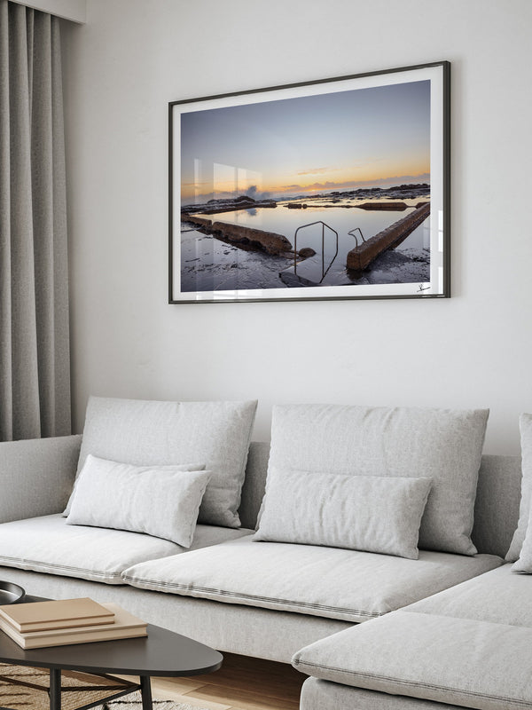 Werri Beach Pool — framed wall art print styled in a room · Australia Unseen