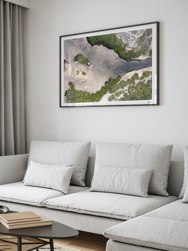 Mangrove Bay — framed wall art print styled in a room · Australia Unseen