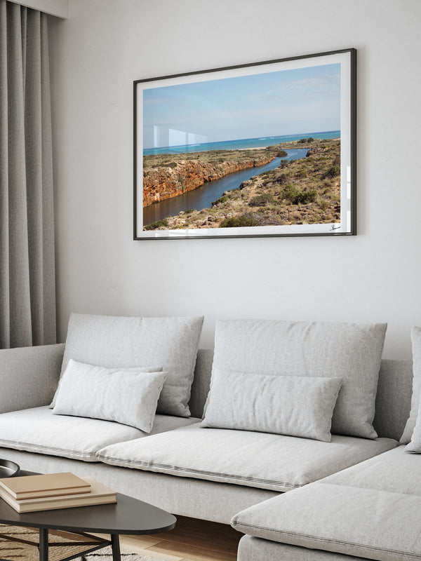 Yardie Creek — framed wall art print styled in a room · Australia Unseen