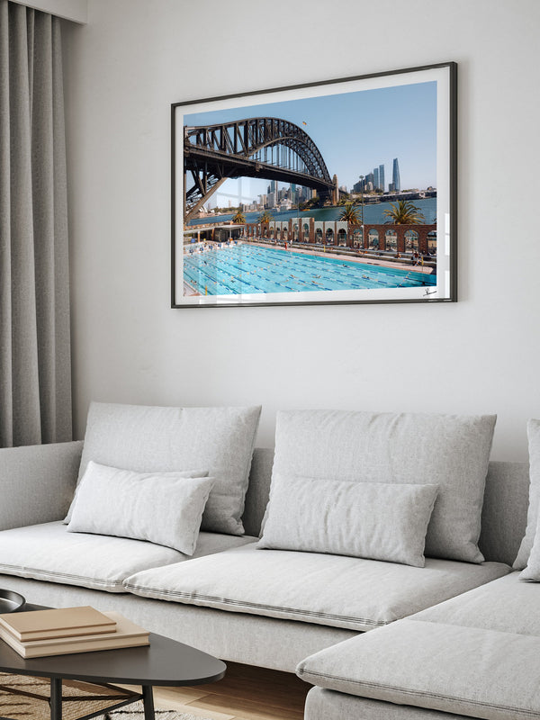 North Sydney Olympic Pool — framed wall art print styled in a room · Australia Unseen