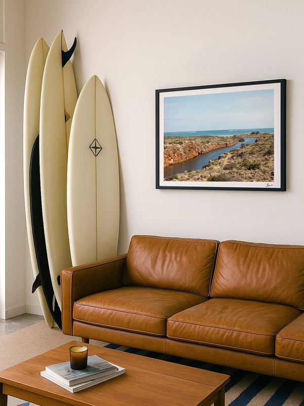 Yardie Creek — framed wall art print styled in a room · Australia Unseen