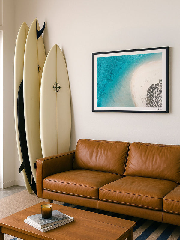Sand Curve — framed wall art print styled in a room · Australia Unseen