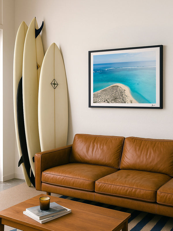 Sandy Bay — framed wall art print styled in a room · Australia Unseen