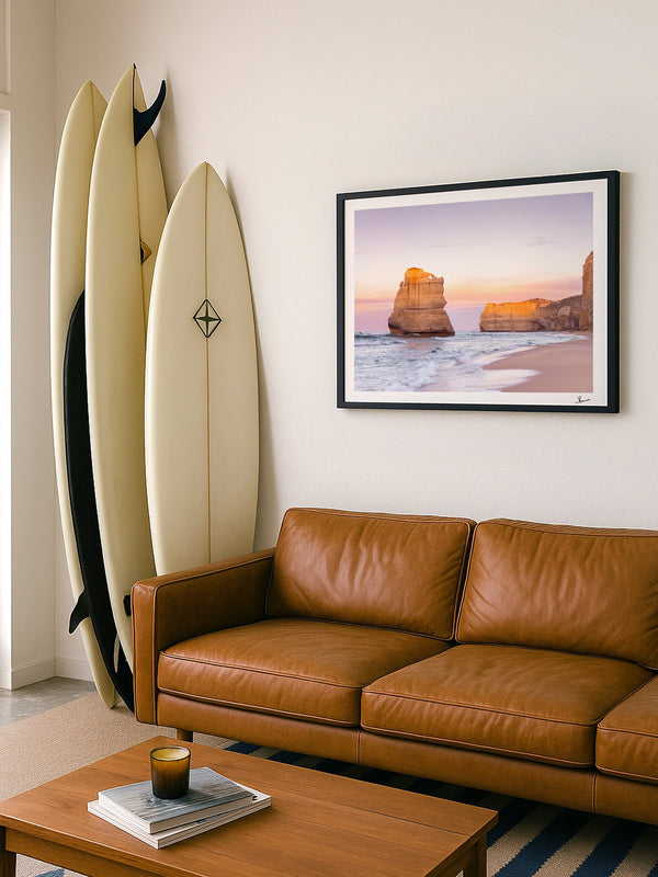 Gibson Steps 03 - Great Ocean Road — framed wall art print styled in a room · Australia Unseen