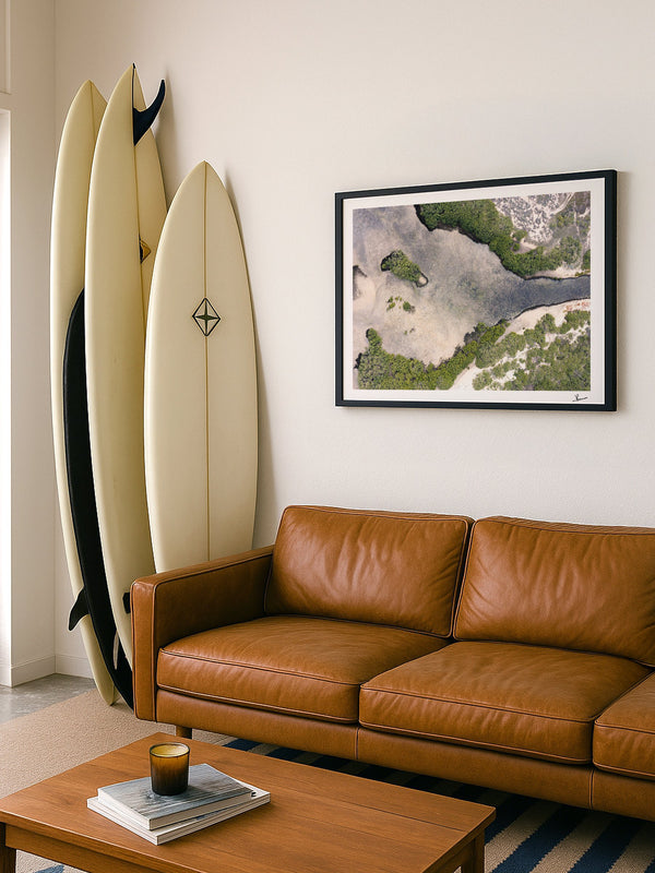 Mangrove Bay — framed wall art print styled in a room · Australia Unseen