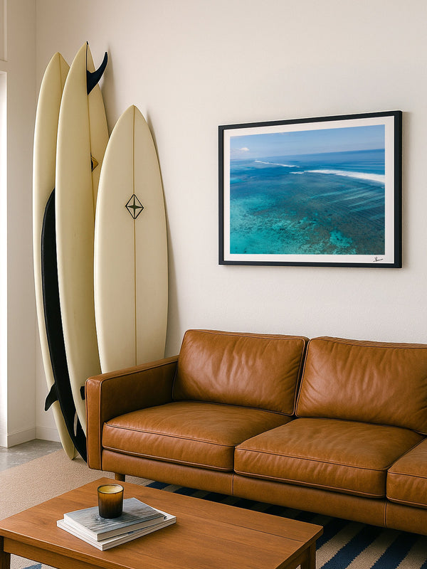 Ningaloo Reef — framed wall art print styled in a room · Australia Unseen
