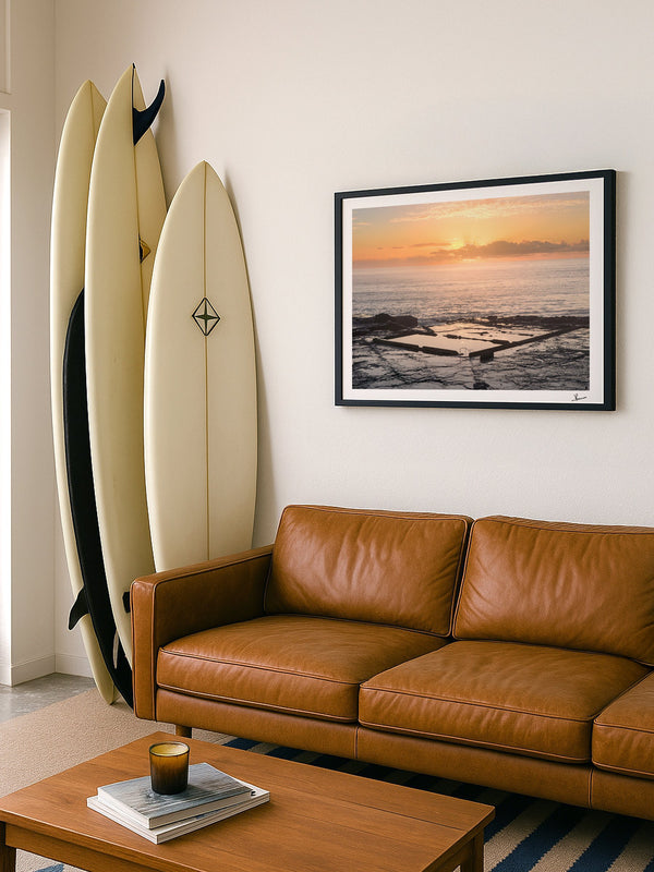 Werri Beach Pool — framed wall art print styled in a room · Australia Unseen