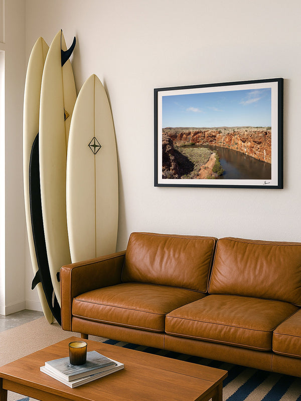 Yardie Creek — framed wall art print styled in a room · Australia Unseen
