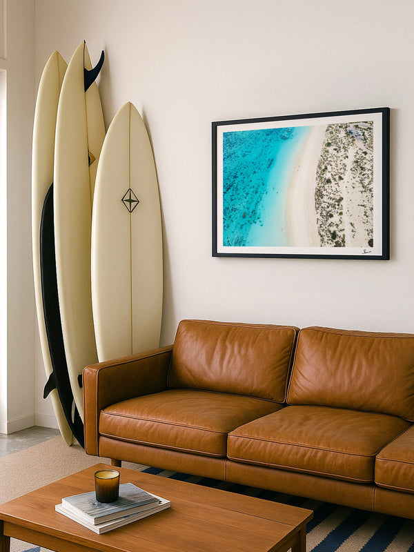 Turquoise Bay — framed wall art print styled in a room · Australia Unseen
