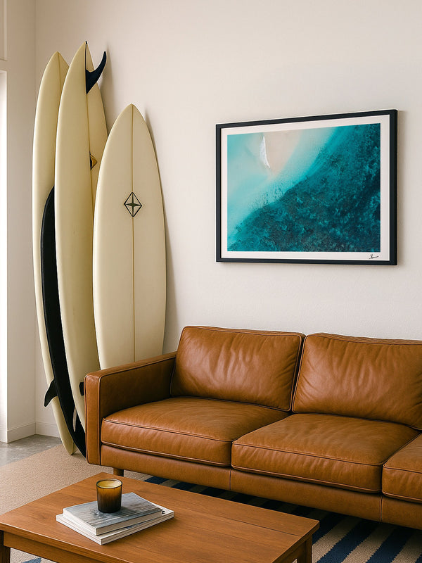 Reef Line — framed wall art print styled in a room · Australia Unseen