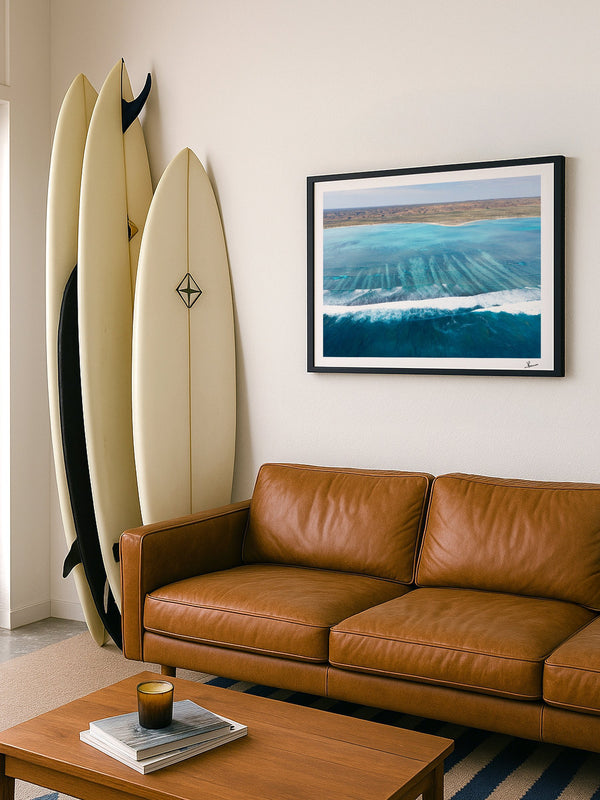 Ningaloo Reef — framed wall art print styled in a room · Australia Unseen